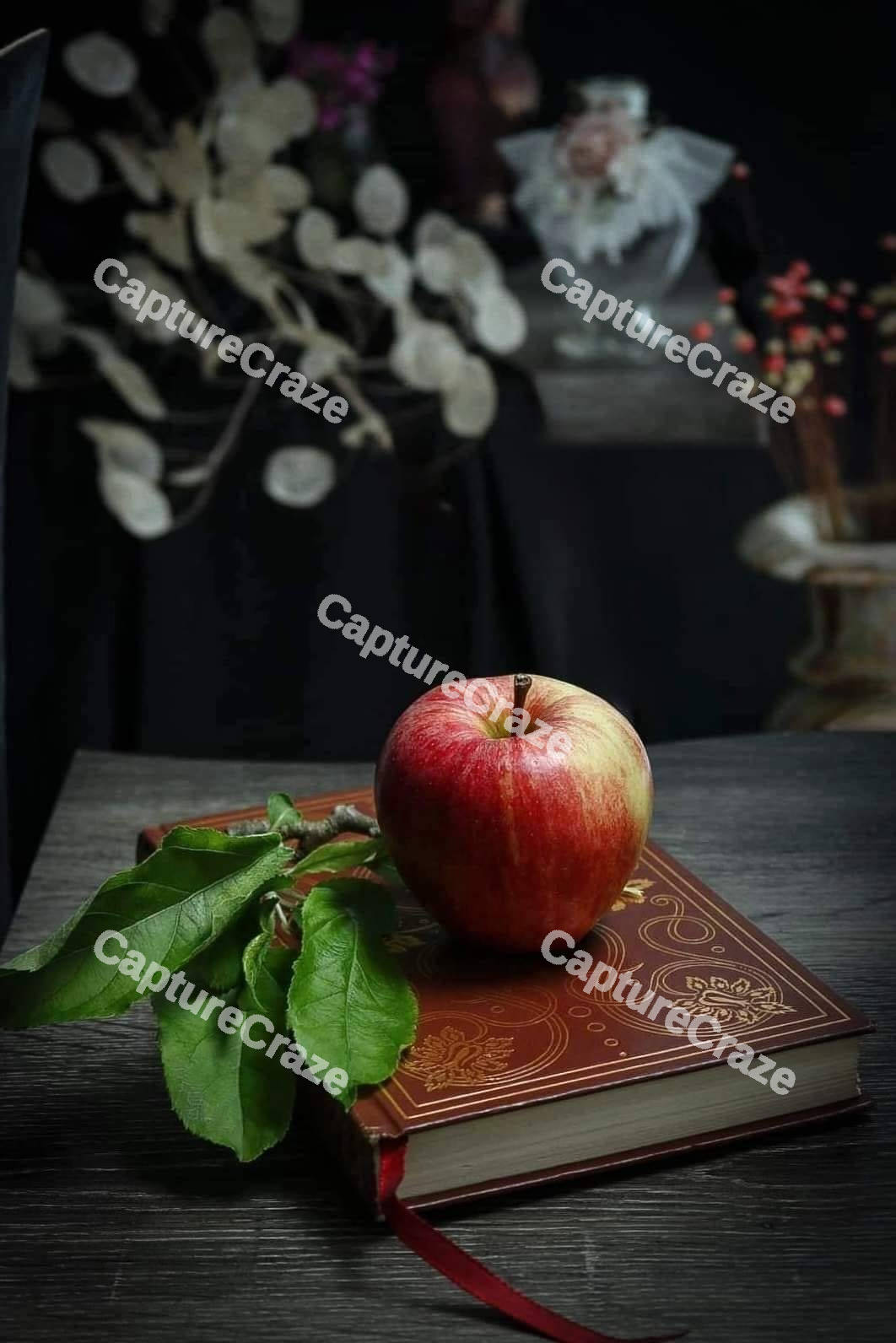A red apple on top of a book